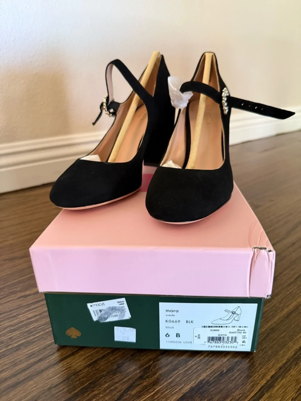 kate spade Black Suede Mary Jane Pumps with Jeweled Strap - Mara